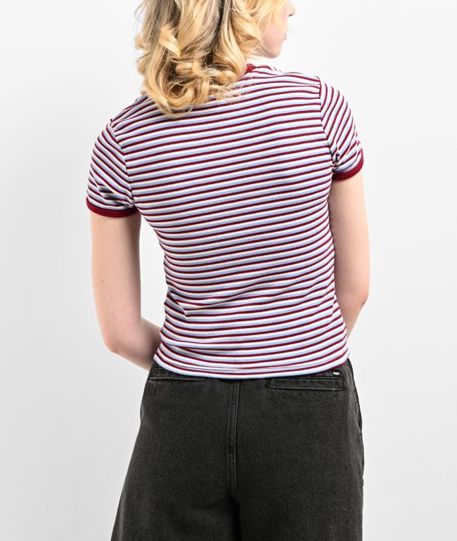 Obey Cypress Stripe Tibetan Red Multi Crop T-Shirt - thumbnail 2