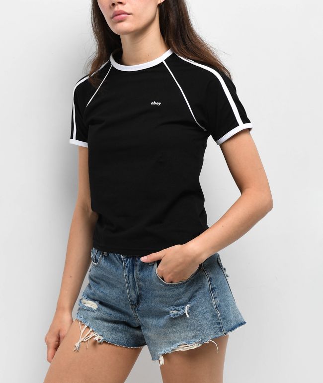Obey Diversion Black & White Raglan T-Shirt
