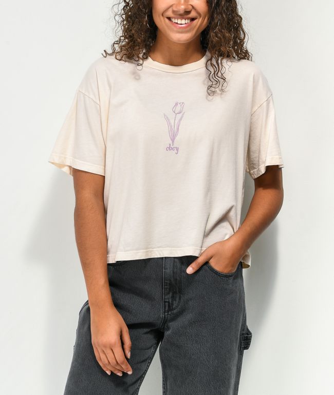 Obey Flower Natural Crop T-Shirt