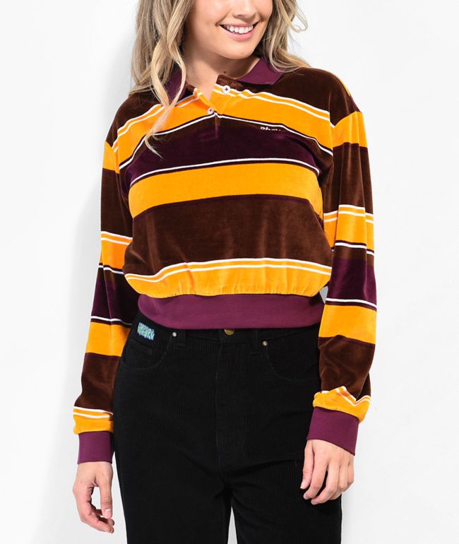 Obey Georgia Brown, Purple & Yellow Crop Long Sleeve Polo Shirt