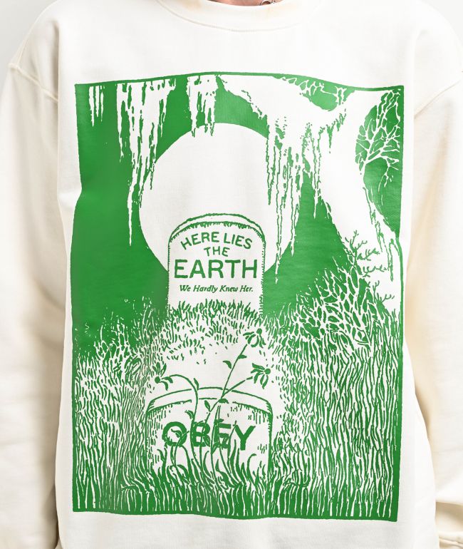 Obey Here Lies The Earth Beige Crewneck Sweatshirt - thumbnail 2