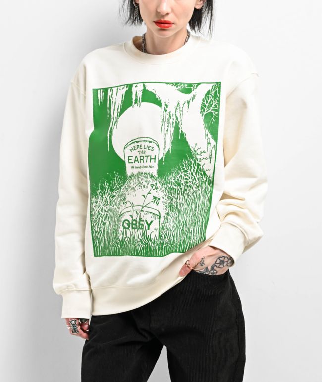 Obey Here Lies The Earth Beige Crewneck Sweatshirt