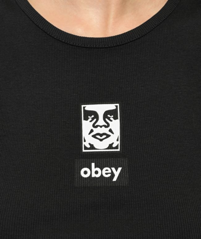 Obey Icon Face Black Crop Tank Top - thumbnail 3