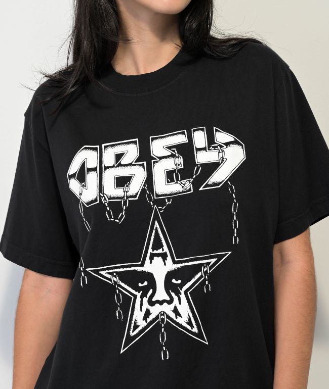 Obey In Chains Black Wash T-Shirt - thumbnail 3