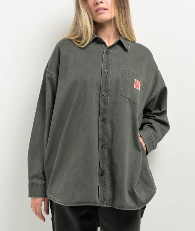 Obey Jones Charcoal Long Sleeve Button Up Shirt - thumbnail 3