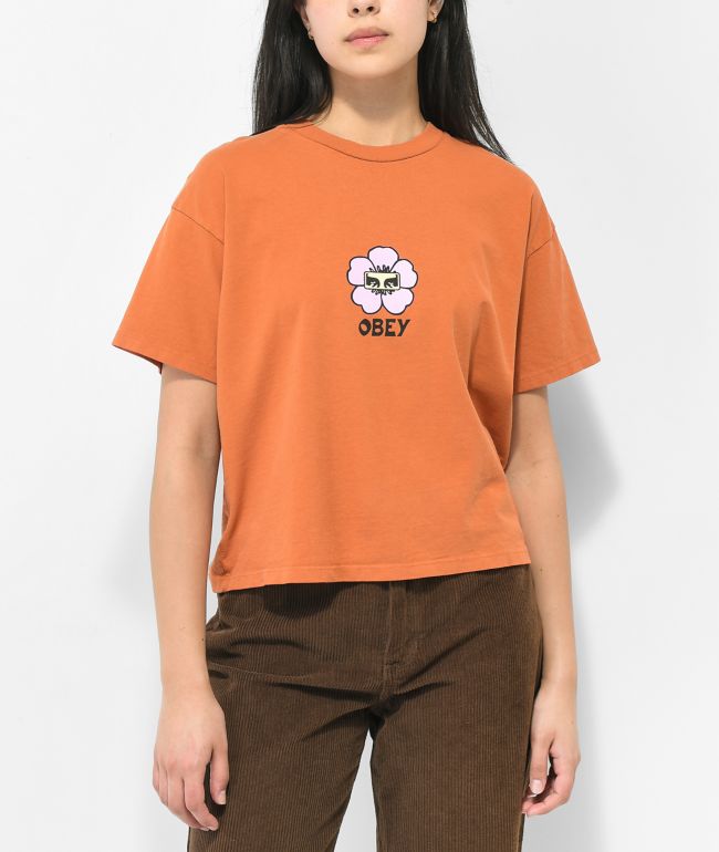 Obey LA Floral Orange Crop T-Shirt