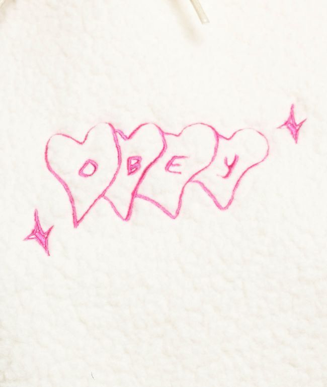 Obey Linked Hearts White Sherpa Hoodie - thumbnail 3