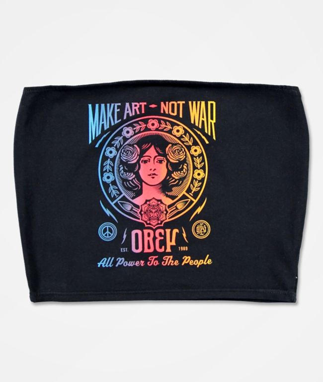 Obey Make Art Not War Black & Rainbow Tube Top