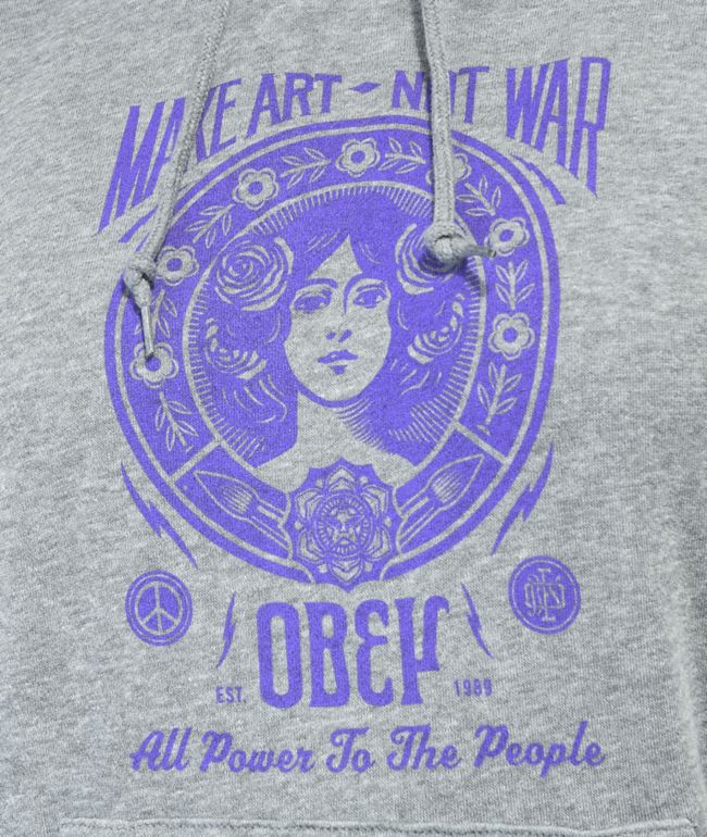 Obey Make Art Not War Heather Grey Hoodie - thumbnail 2