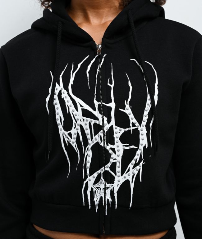 Obey Metal Black Crop Zip Hoodie - thumbnail 3