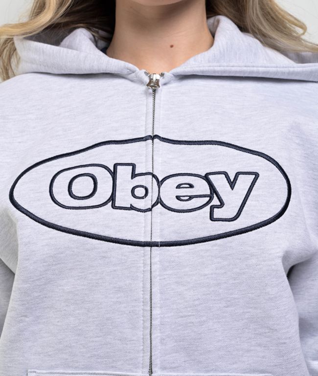 Obey Oval Extra Heavy Light Grey Zip Hoodie - thumbnail 3