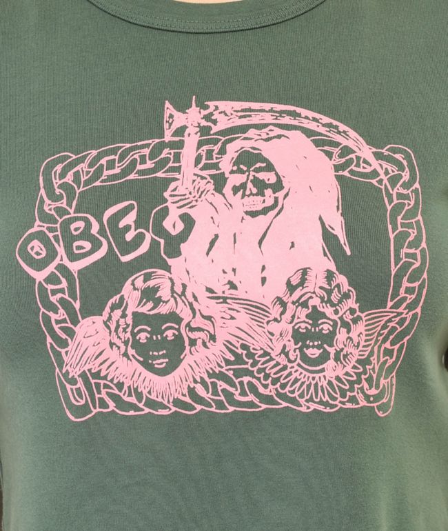 Obey Reaper Chain Forest Green Crop T-Shirt - thumbnail 2