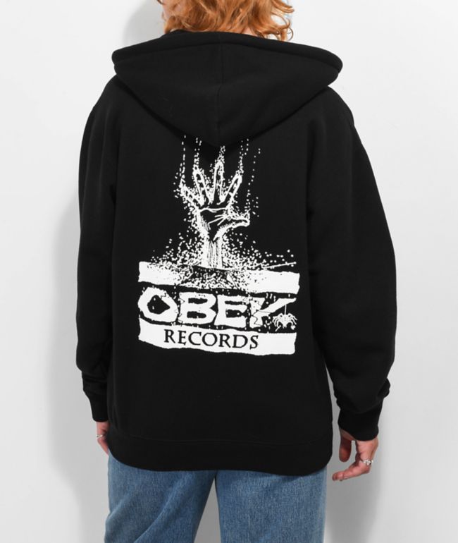 Obey Records Hand Black Zip Hoodie