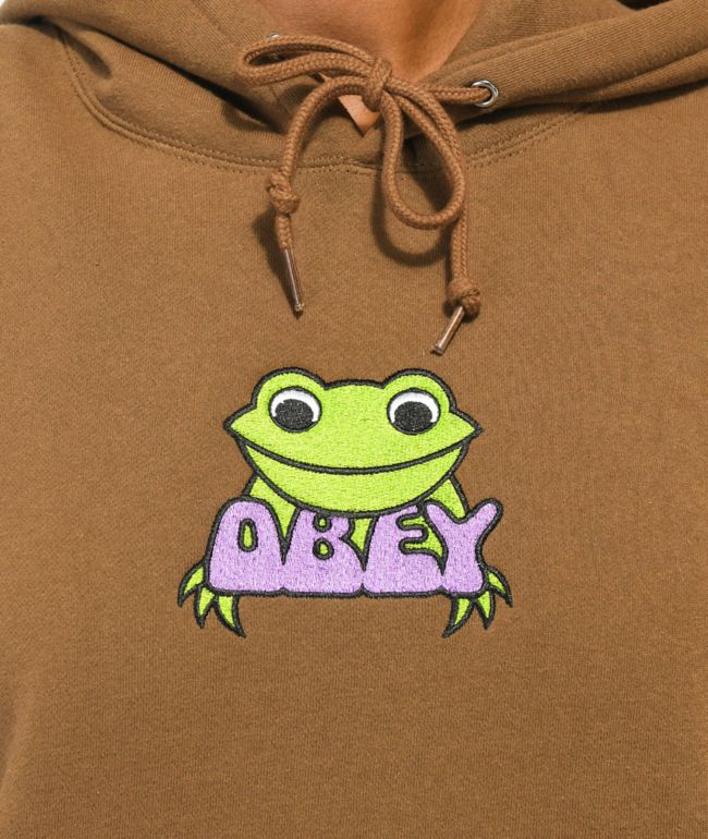 Obey Ribbit Embroidered Brown Hoodie - thumbnail 3