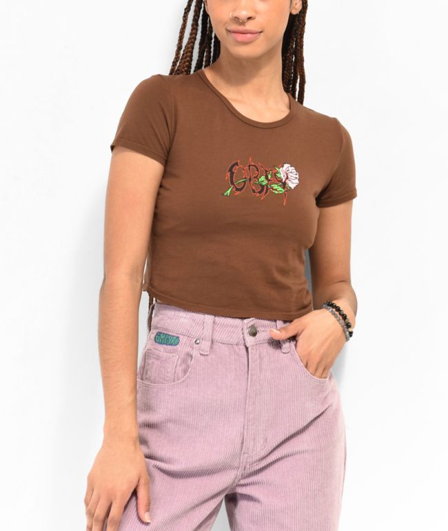 Obey Rose & Thorn Brown Crop T-Shirt