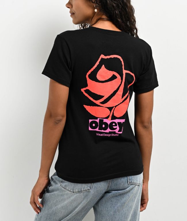 Obey Rose Collage Black T-Shirt - thumbnail 2