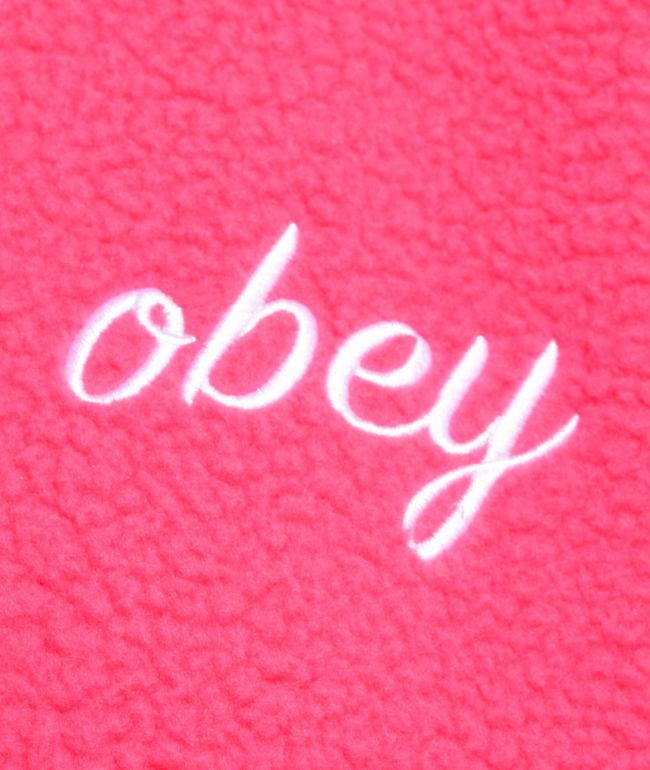 Obey Script Pink Sherpa Hoodie - thumbnail 3
