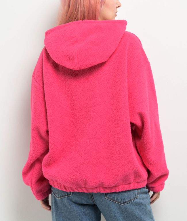 Obey Script Pink Sherpa Hoodie - thumbnail 2