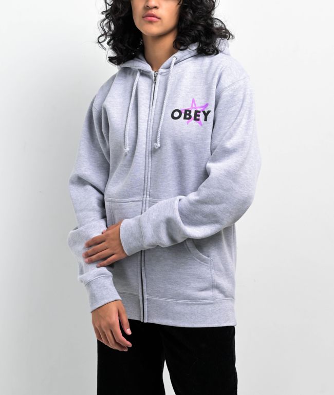 Obey Star Cities Grey Zip Hoodie - thumbnail 3