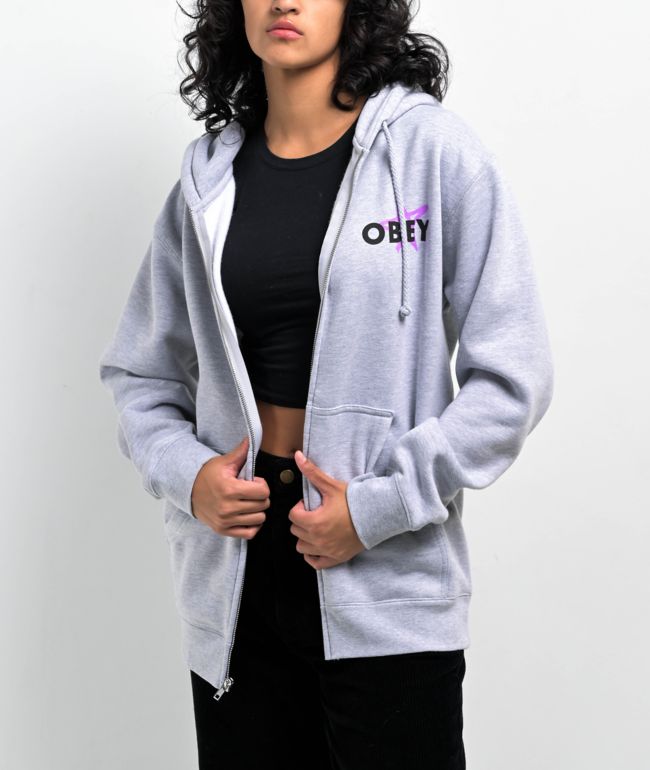 Obey Star Cities Grey Zip Hoodie - thumbnail 2