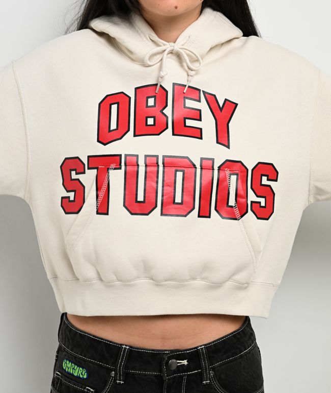 Obey Studios Collegiate Beige Crop Hoodie - thumbnail 3