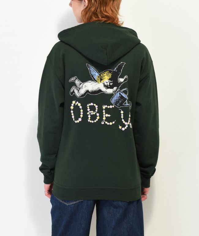 Obey Watering Can 3 Cherub Forest Green Zip Hoodie