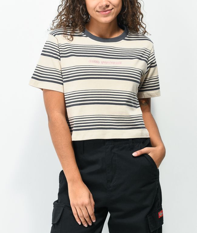 Odd Future Brown & Tan Stripe Crop T-Shirt