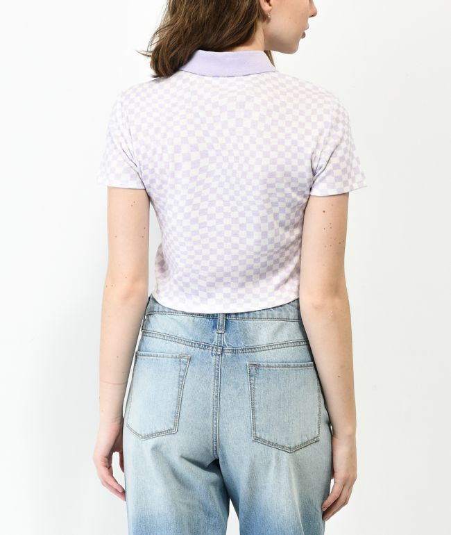 Odd Future Purple Checkered Crop Polo Shirt - thumbnail 2