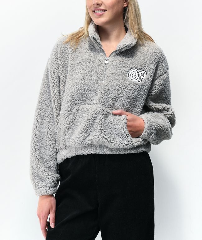 Odd Future Sherpa Grey Crop Half Zip Fleece Sweatshirt