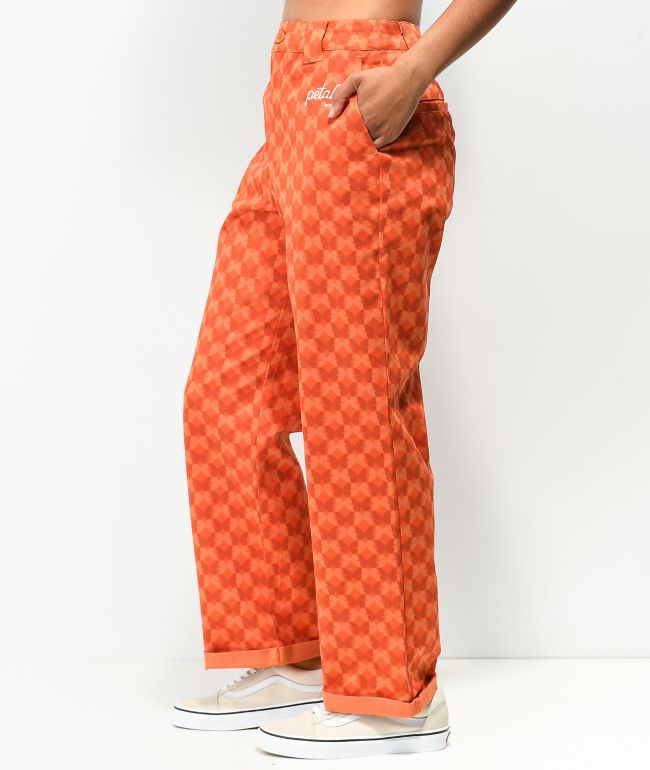 Petals and Peacocks Butterfly Checkered Orange Work Pants - thumbnail 3