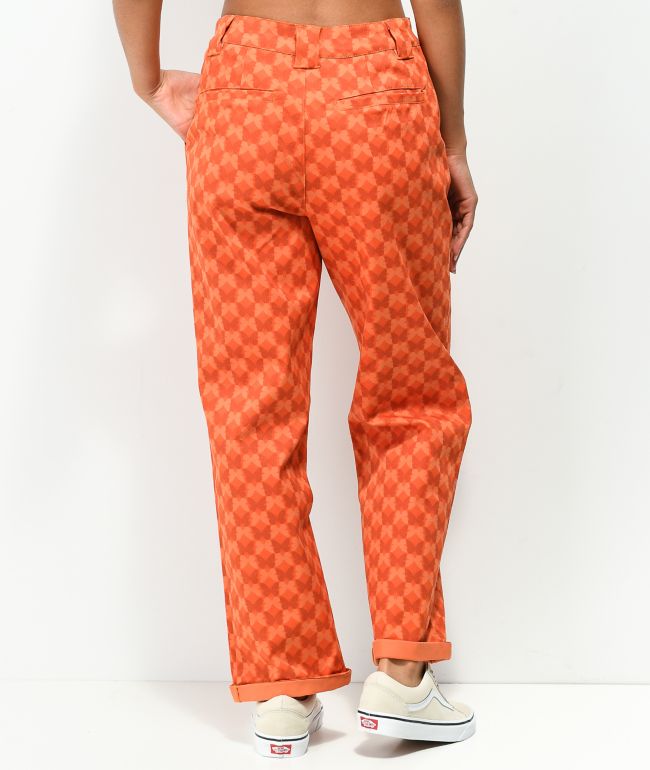 Petals and Peacocks Butterfly Checkered Orange Work Pants - thumbnail 2