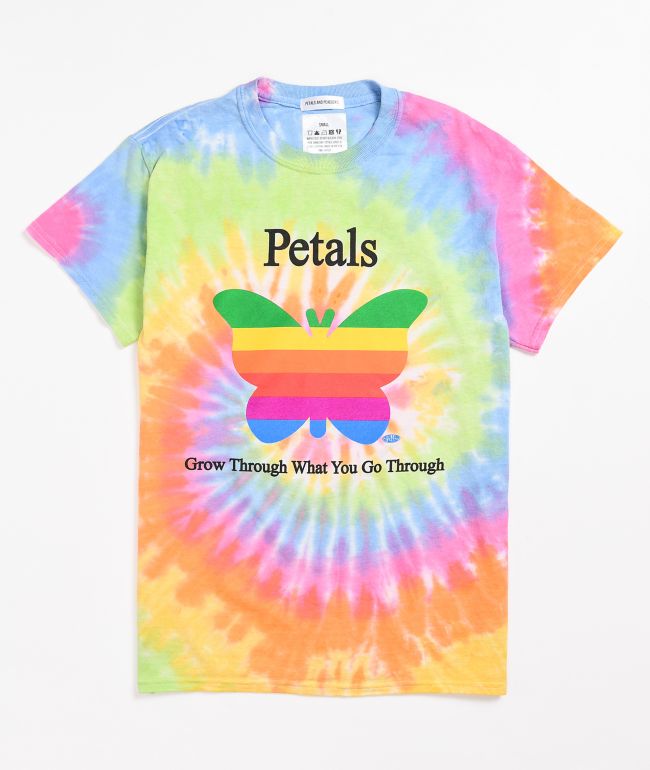 Petals and Peacocks Grow Through Tie Dye T-Shirt