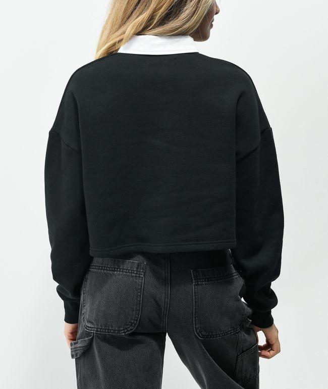 Petals and Peacocks Herbs Black Crop Sweatshirt - thumbnail 3