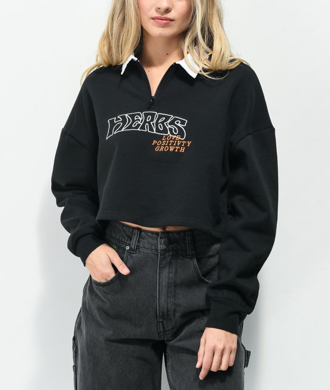 Petals and Peacocks Herbs Black Crop Sweatshirt