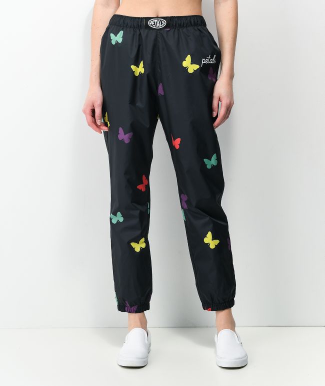 Petals by Petals and Peacocks Fluttering Black Elastic Waist Pants