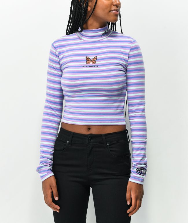 Petals by Petals and Peacocks I Fly You Fly Mock Neck Crop Top