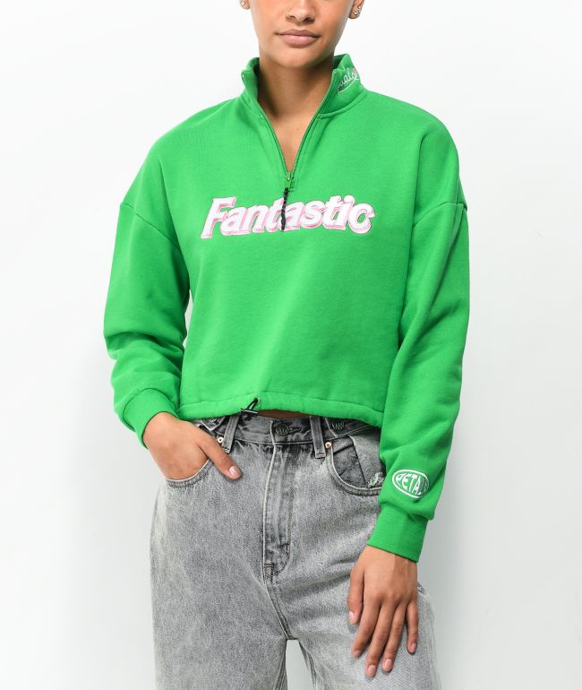Petals by Petals and Peacocks It's Fantastic Green Half Zip Fleece Sweatshirt