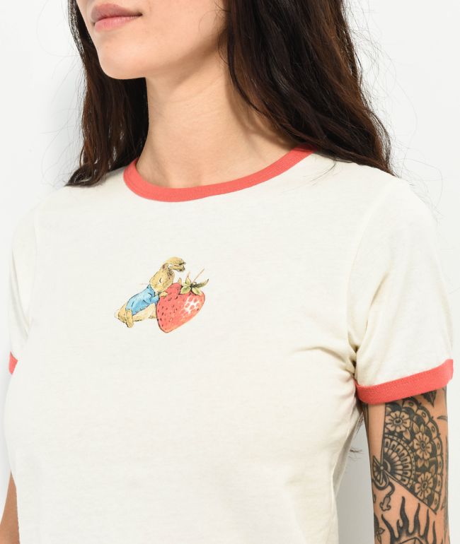 Peter Rabbit Love Strawberry Ringer White Crop T-Shirt - thumbnail 3