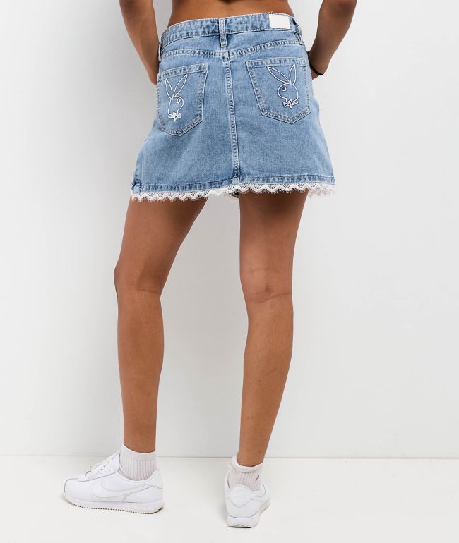 Playboy Lace Up Denim Mini Skirt - thumbnail 2