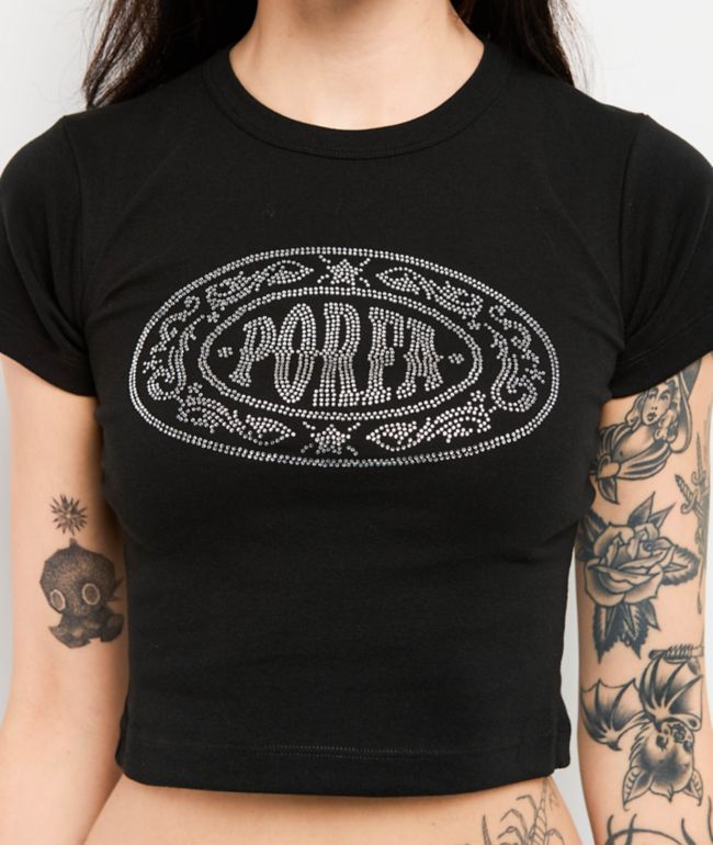 Porfa Logo Black Crop T-Shirt - thumbnail 3