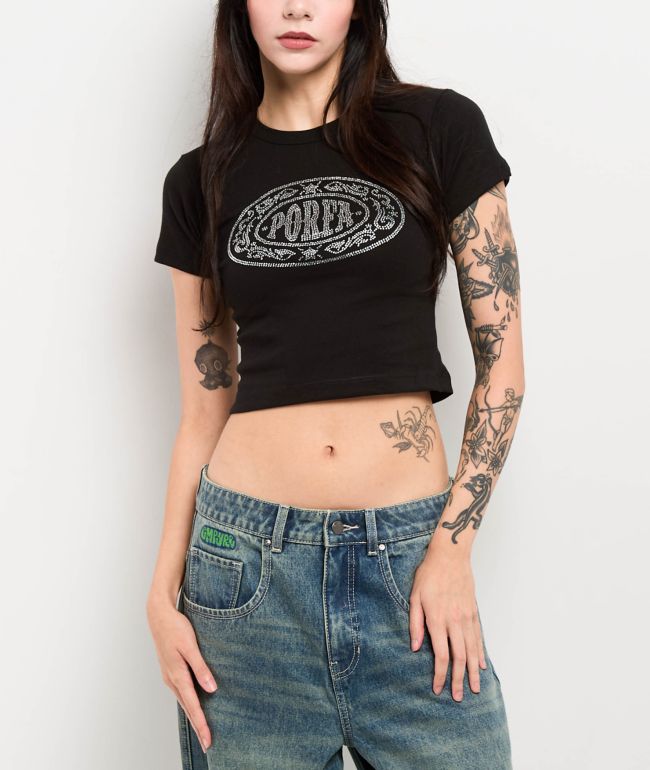 Porfa Logo Black Crop T-Shirt