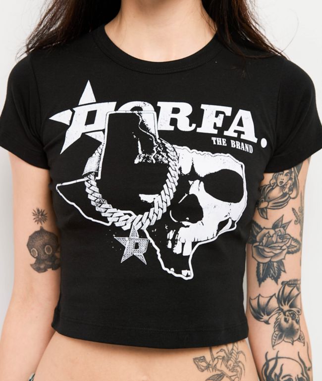 Porfa Skeleton Logo Black Crop T-Shirt - thumbnail 3