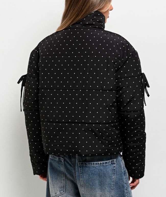 Pretty Garbage Daisy Polka Dot Black Crop Puffer Jacket - thumbnail 2