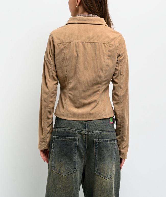 Pretty Garbage Jinny Khaki Corduroy Crop Jacket - thumbnail 2