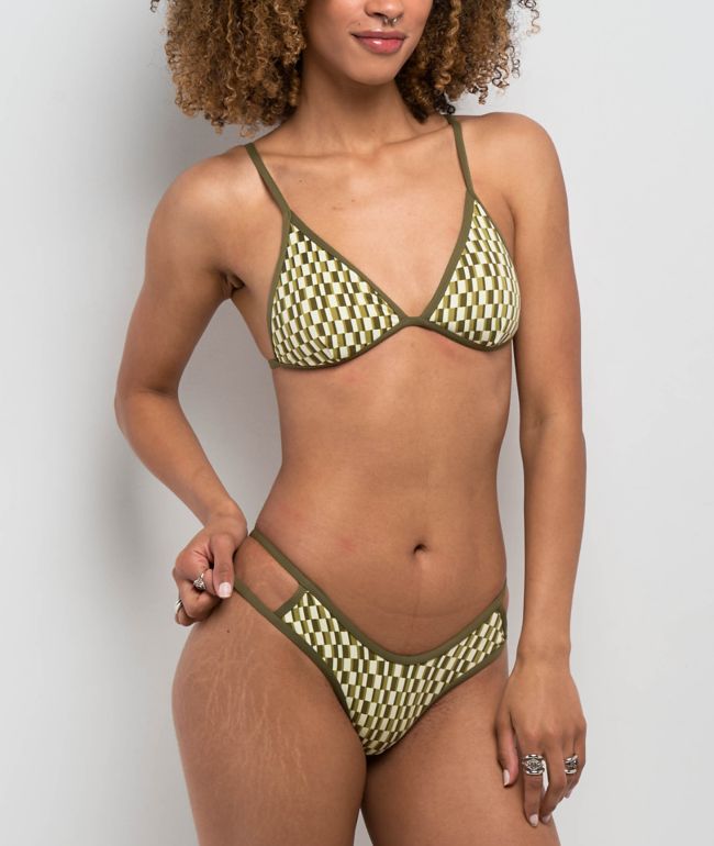 Quiksilver Dylan Tile Green & White High Leg Bikini Bottom
