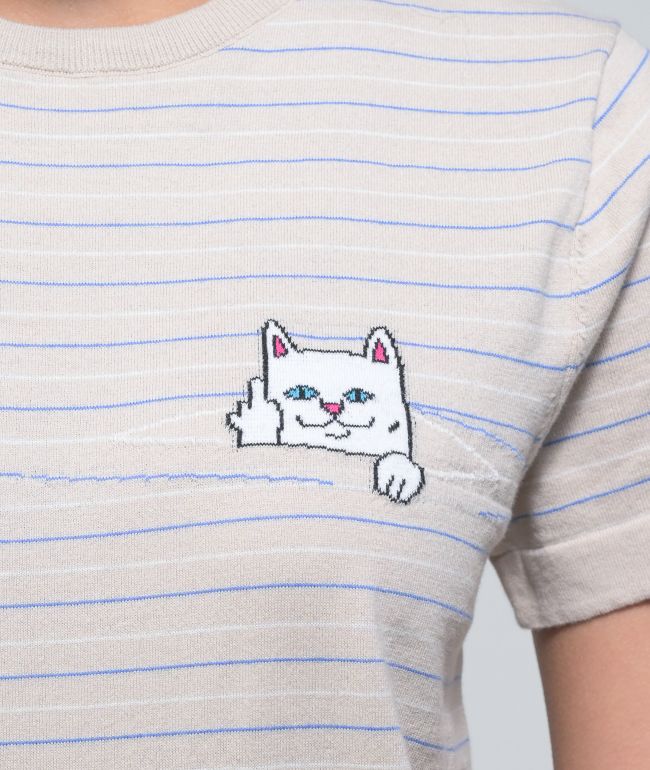 RIPNDIP Peeking Nermal Cream Striped T-Shirt - thumbnail 2