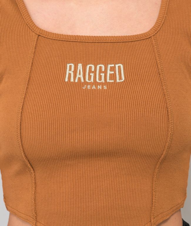 Ragged Priest Corset Hem Brown Crop Top - thumbnail 3