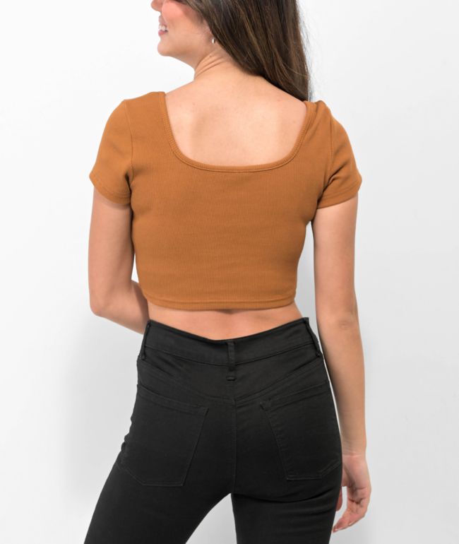 Ragged Priest Corset Hem Brown Crop Top - thumbnail 2