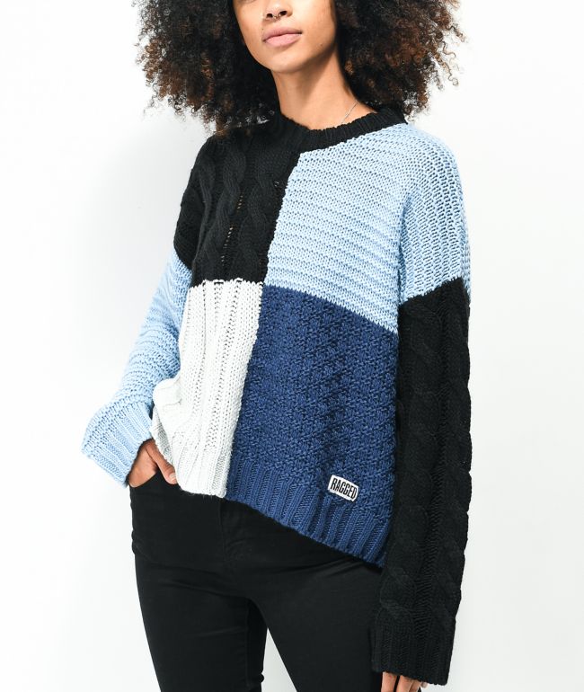 Ragged Priest Matrix Black, Blue, White Crewneck Knit Sweater