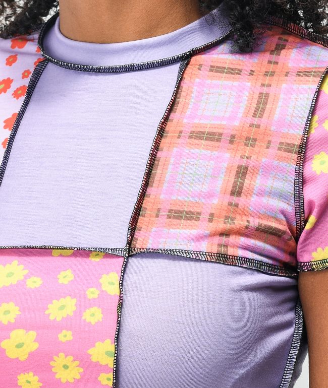 Ragged Priest Neato Panel Pattern Purple Crop Top - thumbnail 3
